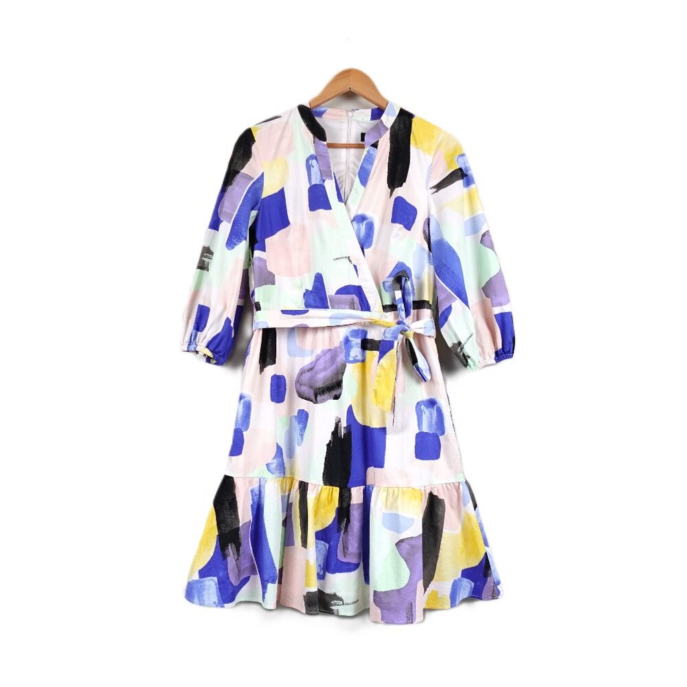 DKNY Abstract Print Balloon Sleeve Knee Length Dress